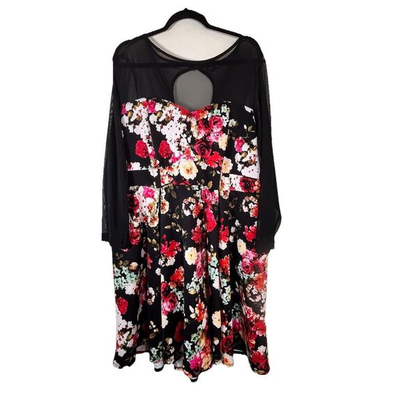 Torrid-Plus Size - Woman’s Size 4X Mini Scuba Illusion Neck Dress Black Floral - Picture 2 of 13